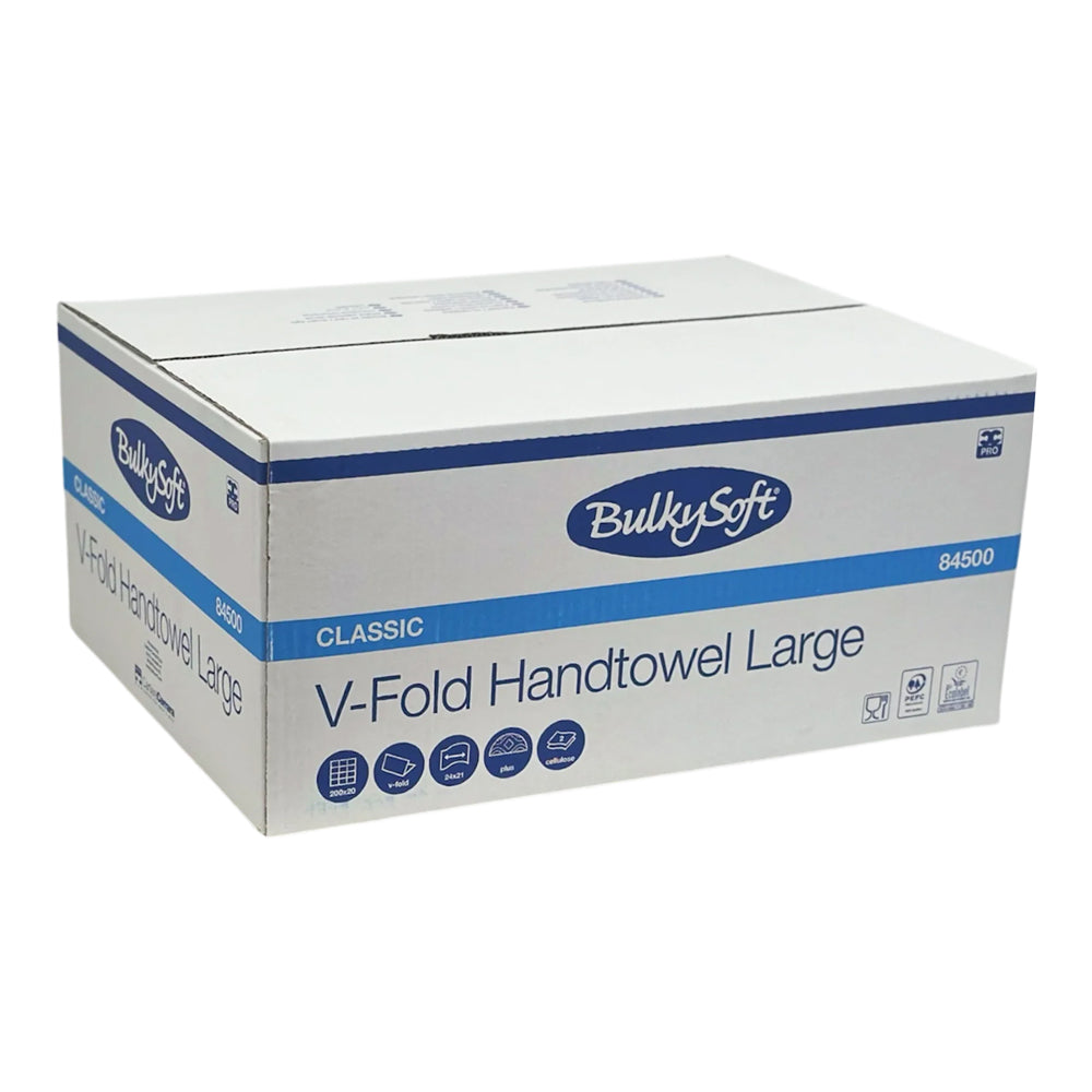 Bulkysoft 84500 Premium White V-Fold Hand Towels 2 Ply (Case 4000)