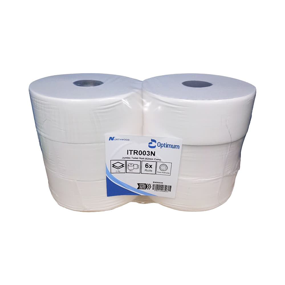 Maxi Jumbo Toilet Rolls 2 Ply 300M Small Core (Case of 6)